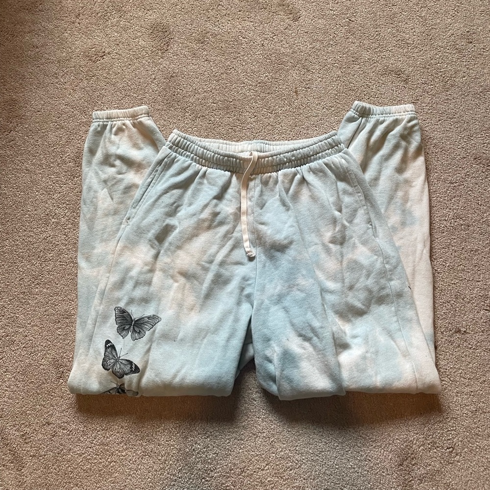 Pacsun desert dreamer Blue Tie Dye Baggy Sweatpants w/ Butterfly design